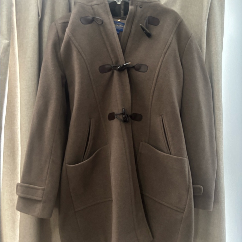 Pendleton Superfine Merino Wool Coat Large Real Fox Fur Hood Removable Brown L